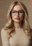 Portrait of a Young Woman with Blonde Hair Wearing Stylish Glasses
