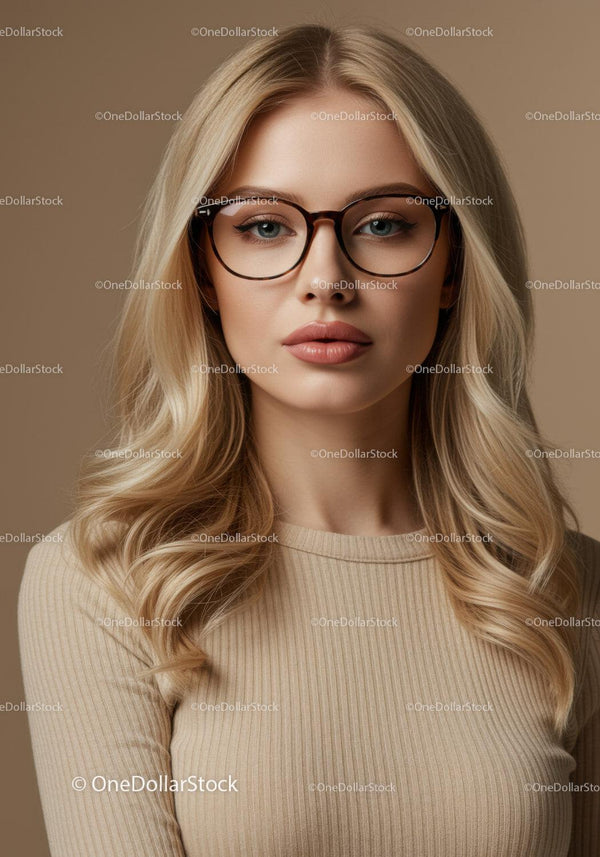 Portret młodej kobiety z blond włosami w stylowych okularach