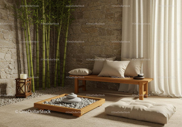 Minimalist Zen Corner with Bamboo and Stone Decor