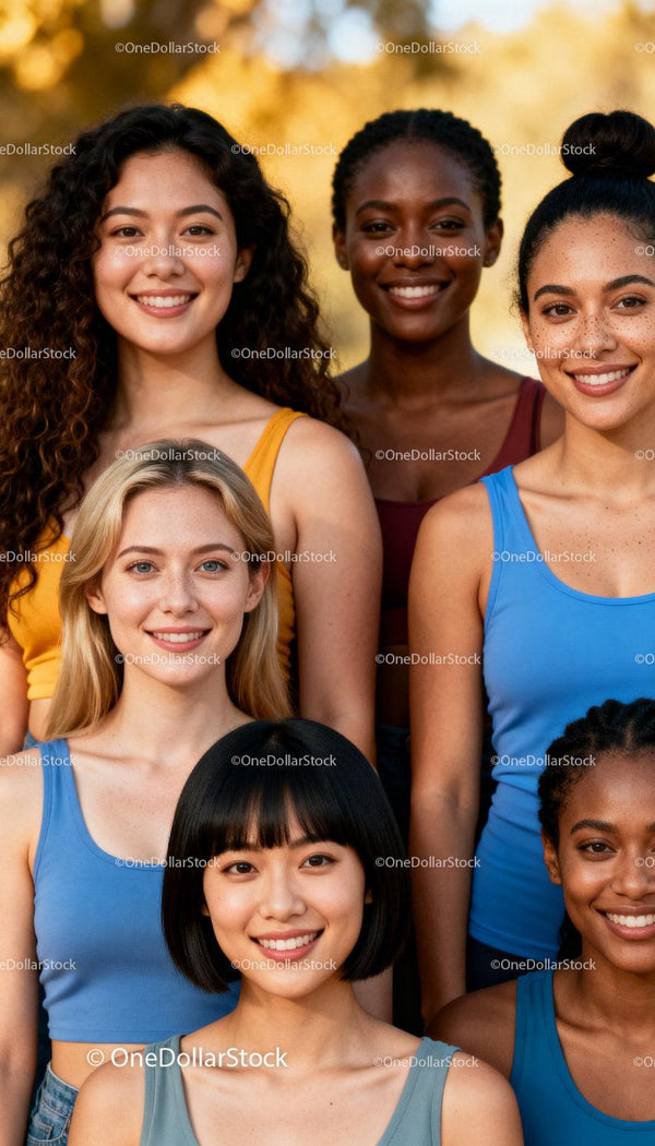 Diverse group of smiling young women outdoors