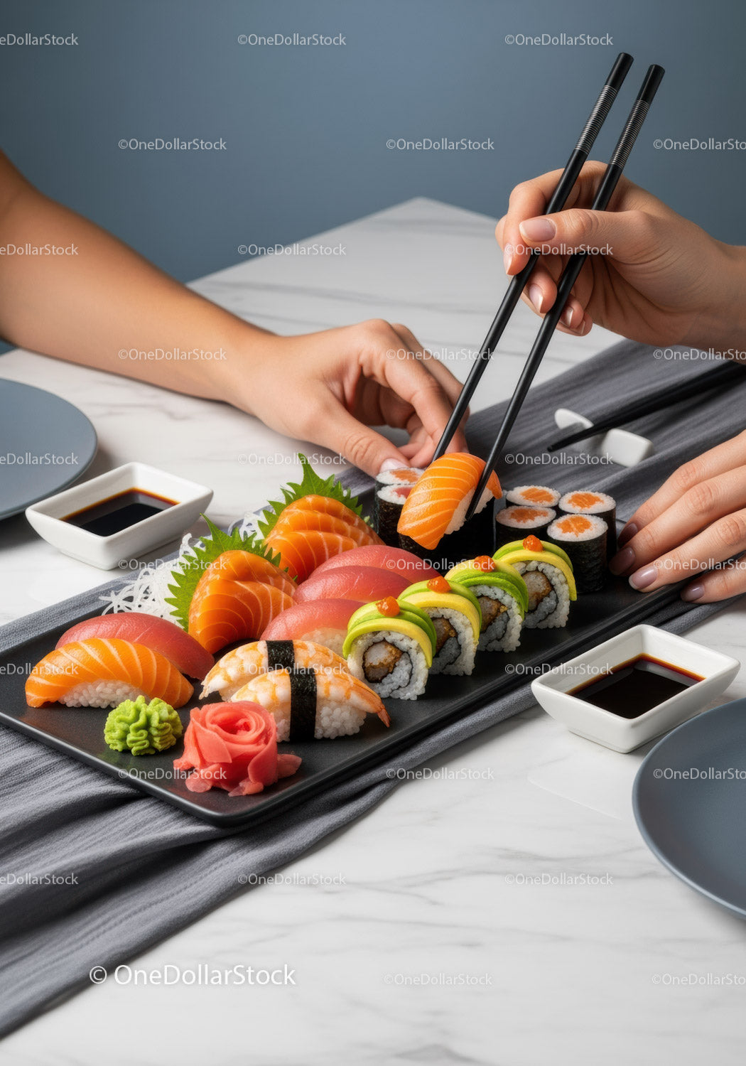 Fresh Sushi Platter with Assorted Rolls and Sashimi for Fine Dining