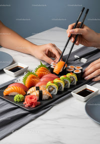 Fresh Sushi Platter with Assorted Rolls and Sashimi for Fine Dining