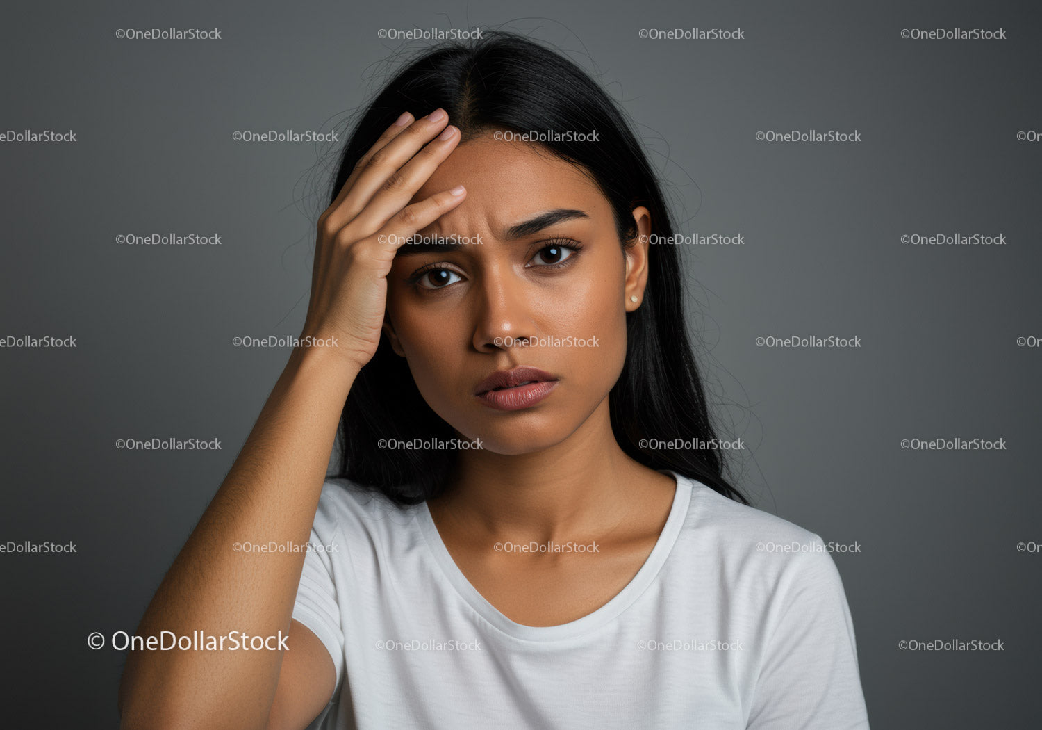 Woman with Thoughtful Expression Showing Stress and Anxiety