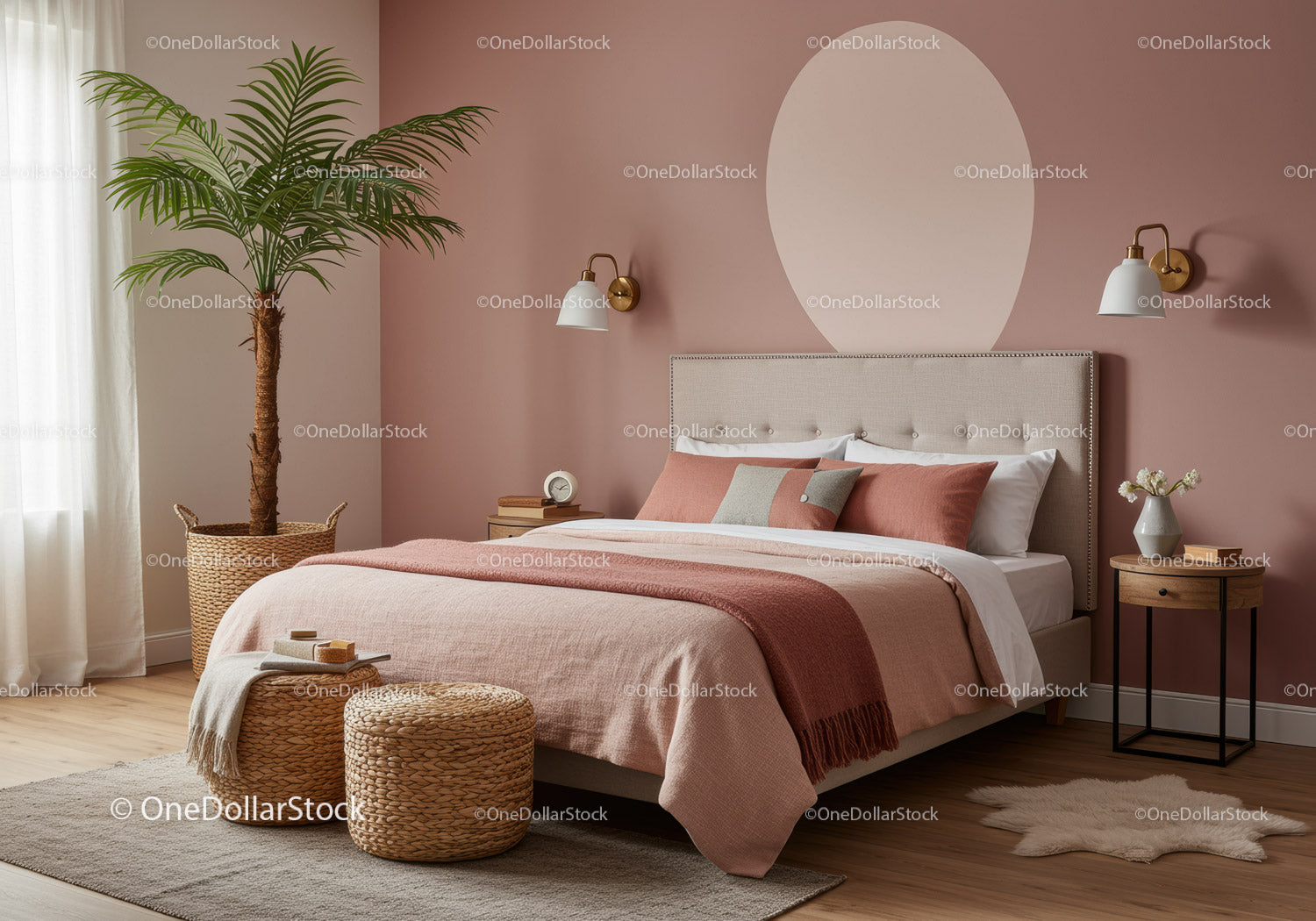 Elegant Pink Bedroom with Cozy Bedding and Modern Decor