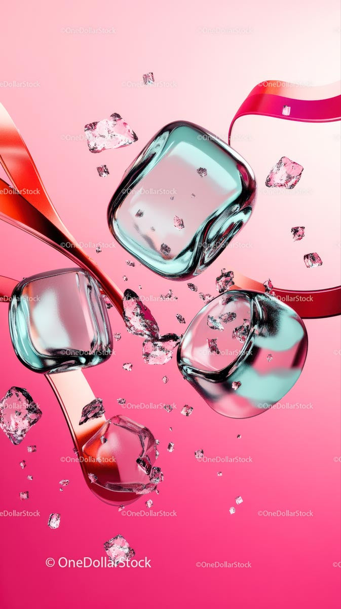Ice Cubes on Pink Background for Refreshing Cold Drink Concept