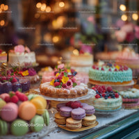 Colorful Assorted Pastries and Macarons on Dessert Display