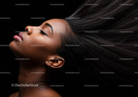 Side profile of peaceful woman with flowing dark hair