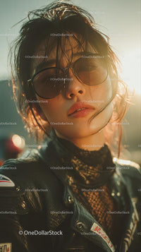 Stylish Woman in Sunglasses Against a Sunlit Background