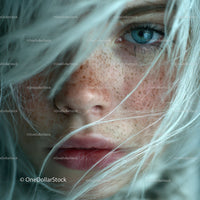 Close-up of a Woman with Blue Eye and Freckles in Artistic Portrait