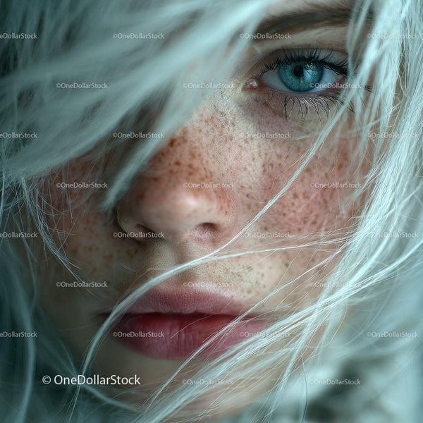 Close-up of a Woman with Blue Eye and Freckles in Artistic Portrait