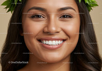 Closeup of smiling woman with natural green leaf crown