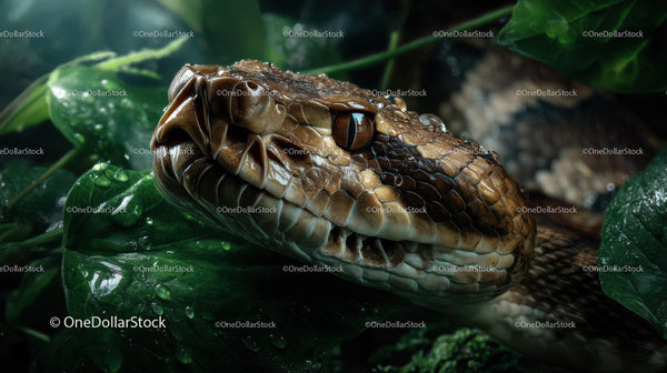 Close-up of a Python Snake Head in a Jungle Environment
