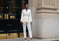 Confident businesswoman near elegant building entrance