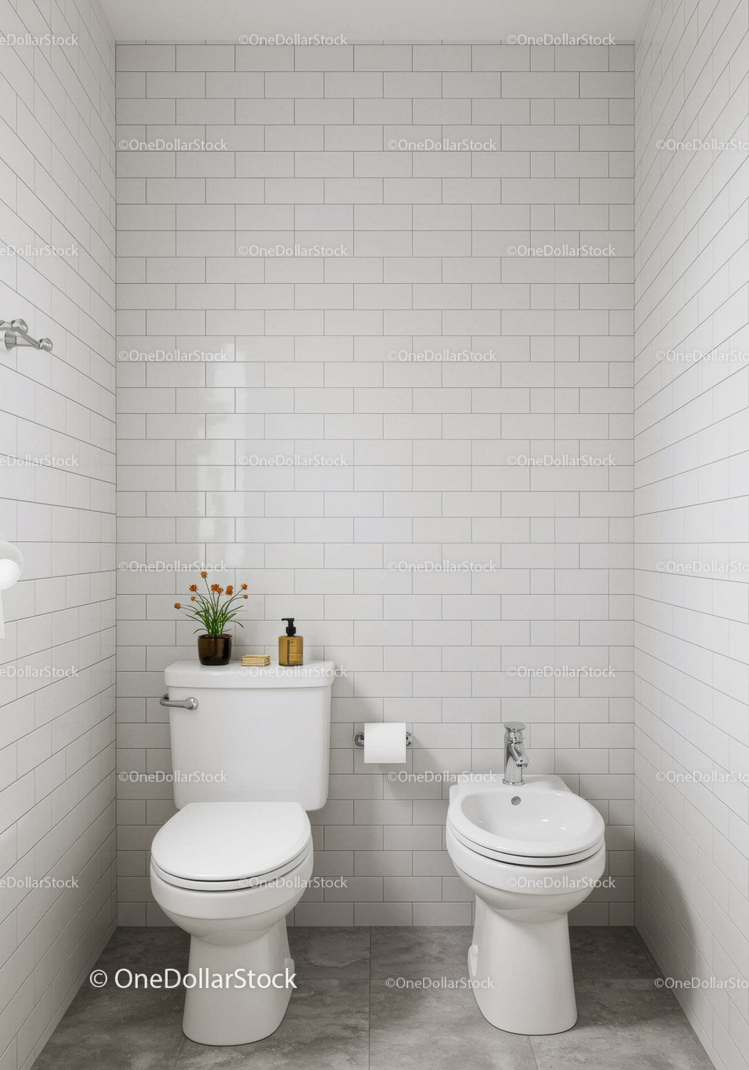 Modern Minimalist Bathroom with White Tiles and Compact Fixtures
