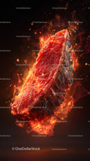 Fiery Steak Flame Suspended in Mid-Air for Dramatic Culinary Effect