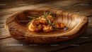 Gourmet Caramelized Scallops on Wooden Plate with Rosemary Garnish