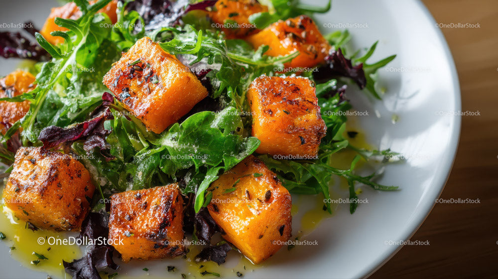 Healthy Roasted Sweet Potato and Mixed Greens Salad with Olive Oil