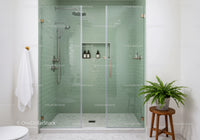 Modern Bathroom Shower with Glass Door and Green Tiles