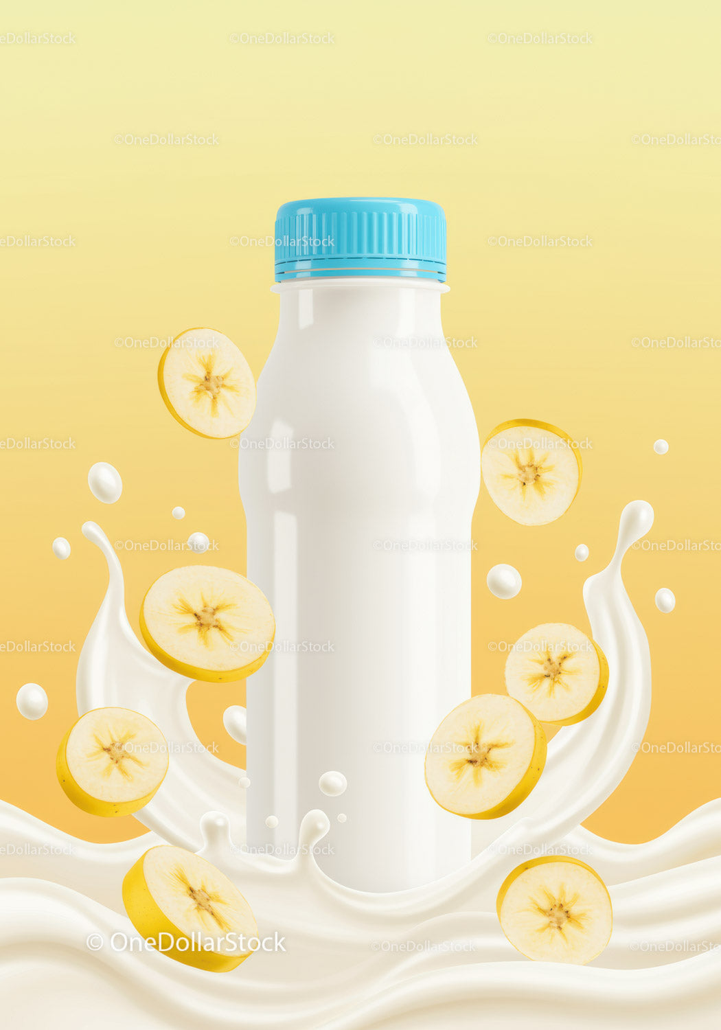 Jogurt bananowy w butelce z niebieską nakrętką