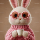 Cute Bunny Wearing Sunglasses and Cozy Pink Sweater Holding Coffee Mug