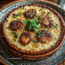 Seafood Shrimp Quiche with Fresh Herbs on Rustic Wooden Table