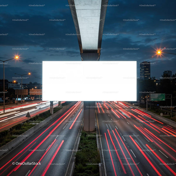 Empty Billboard Over Busy Night City Highway JPG Mockup Image