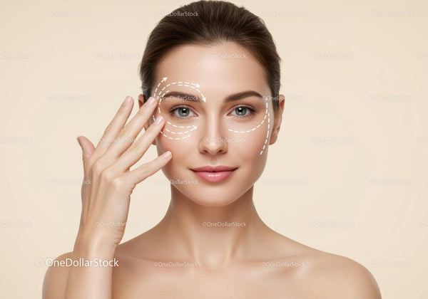 Woman Receiving Facial Skincare Treatment with Targeted Zones Highlighted