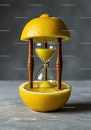 Creative hourglass with lemon halves and yellow sand
