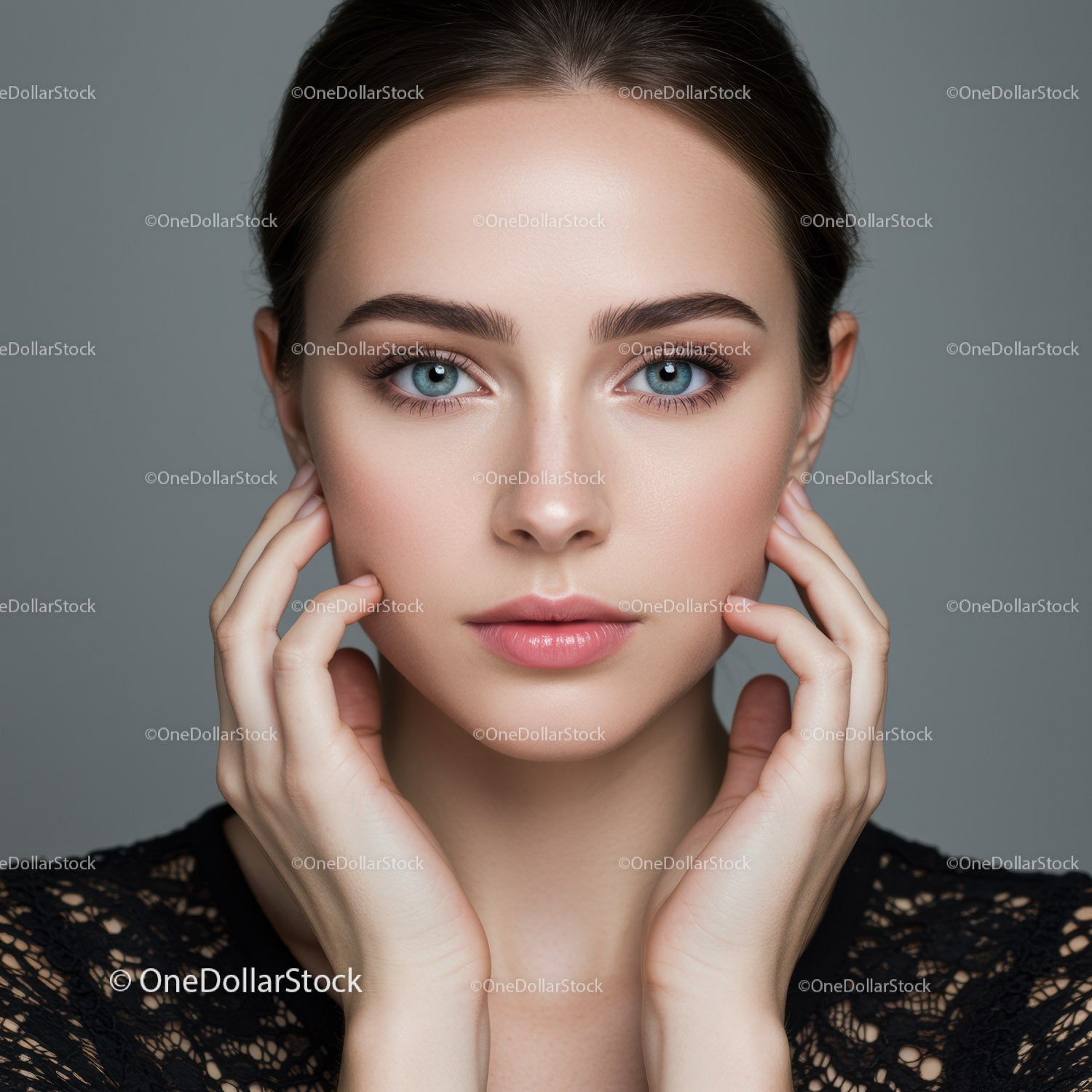 Elegant Portrait of a Young Woman with Bright Blue Eyes and Perfect Skin