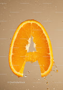 Fresh juicy orange slice with water droplets