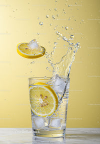 Refreshing Lemon Slice Splashing into Clear Water Glass