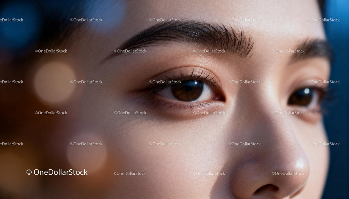 Close up of calm woman with natural skin and brown eyes
