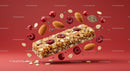 Healthy granola bar with almonds and cranberries floating