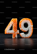 Fresh salmon sushi shaped as number forty nine