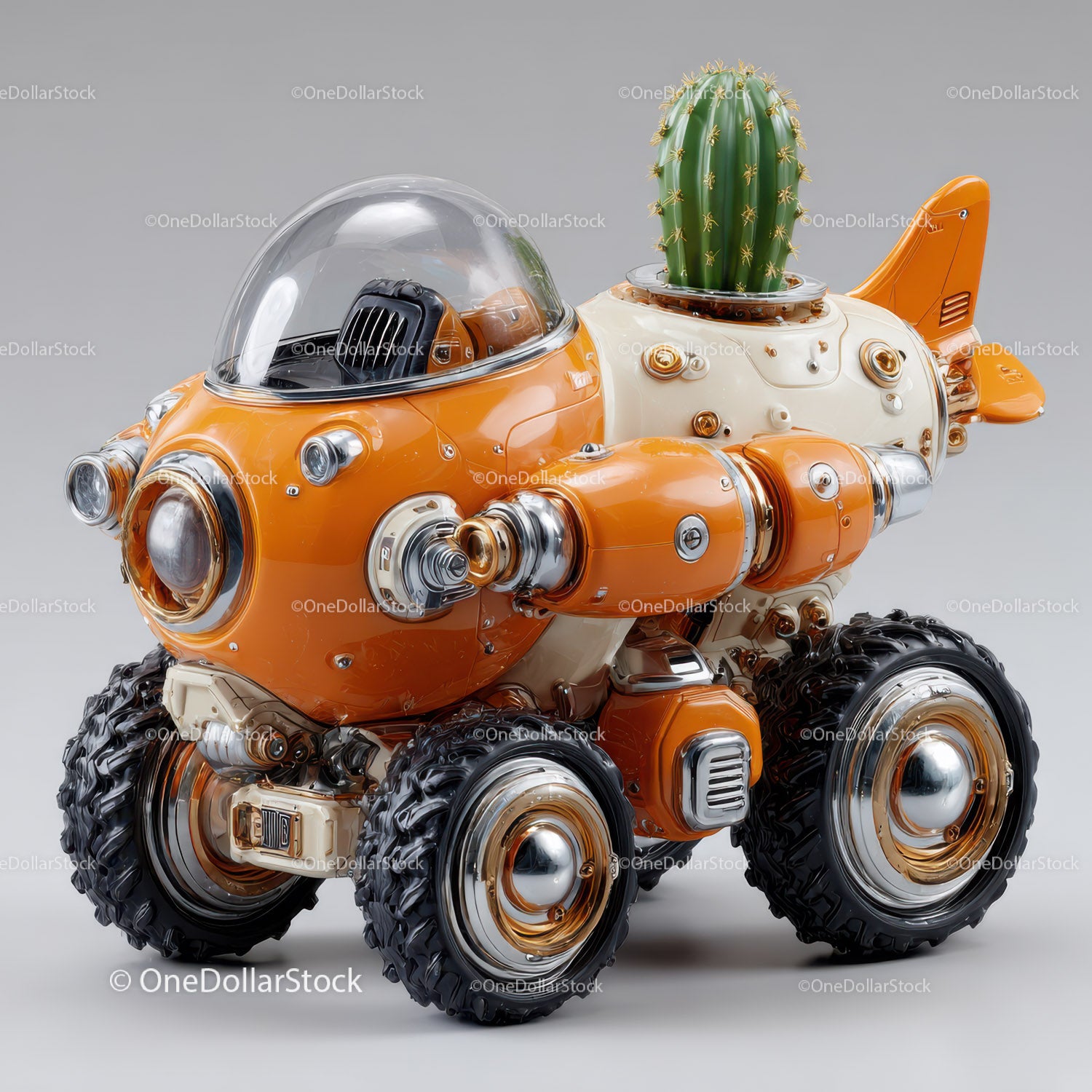 Futuristic Toy Robot with Large Eyes and Bunny Ears for Kids