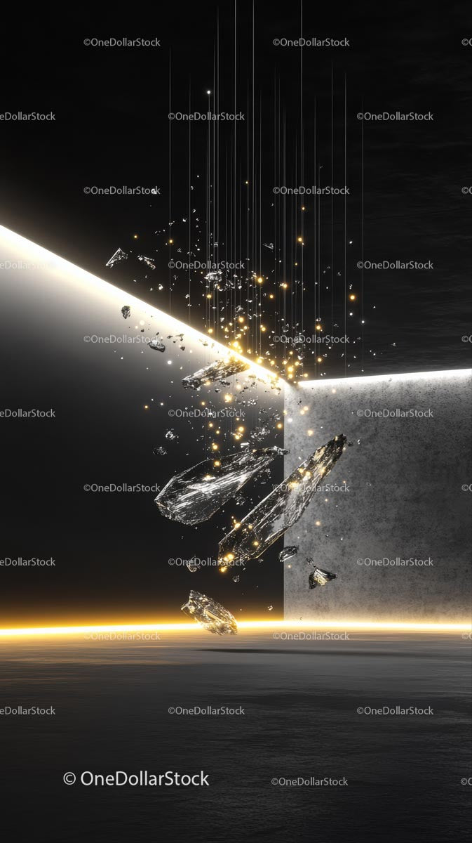 Asteroid Impact in Outer Space with Shattering Fragments and Celestial Light