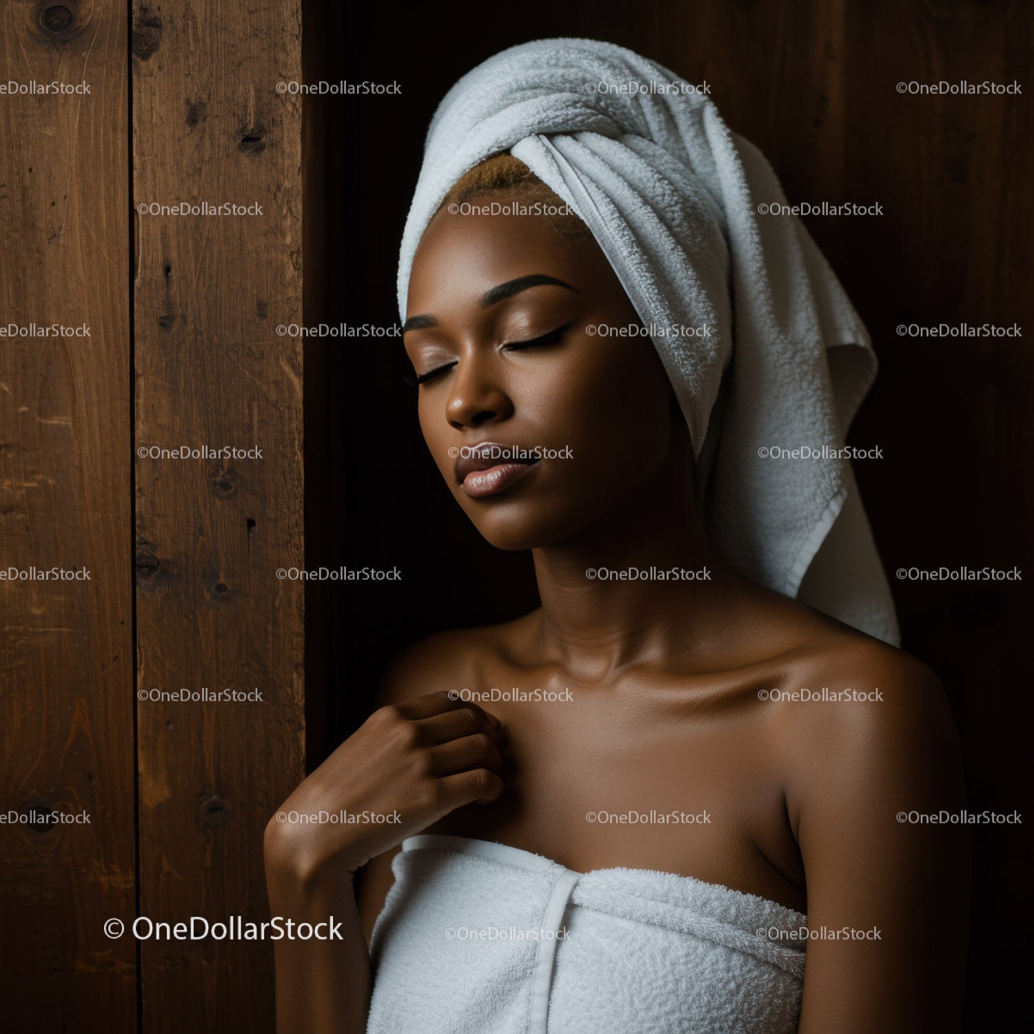 Elegant Woman with Towel Wrap Relaxing in Spa Environment