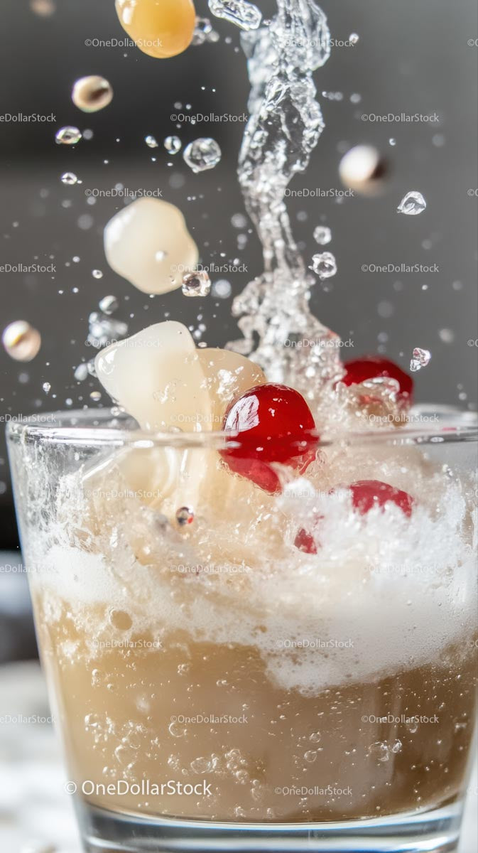 Fizzy Drink with Cherries and Ice Cream in a Glass