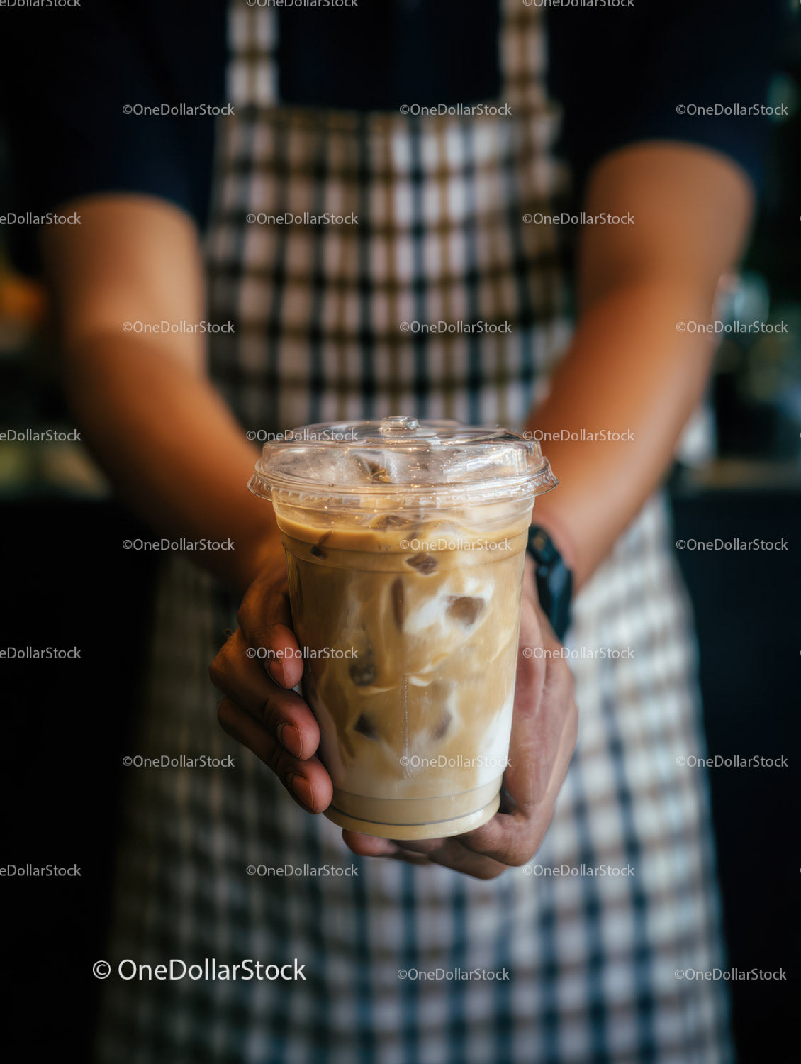 Iced Coffee in Clear Cup with Ice Cubes Freezing Latte Drink