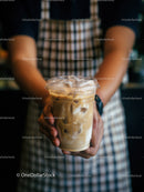 Iced Coffee in Clear Cup with Ice Cubes Freezing Latte Drink