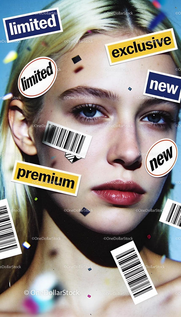 Zbliżenie portretu z etykietami limitowanymi i premium