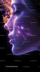 Futuristic Neon Woman with Cosmic Glowing Face Digital Art