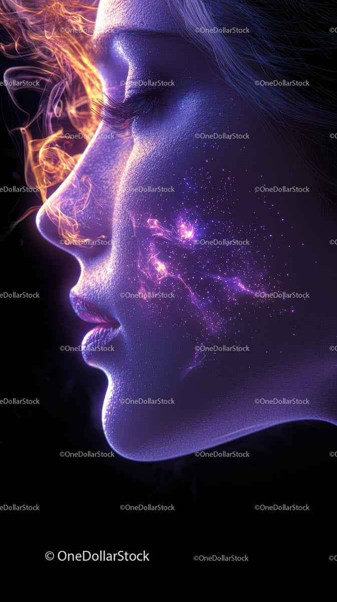 Futuristic Neon Woman with Cosmic Glowing Face Digital Art