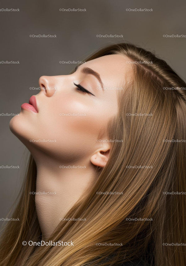 Profile of a calm young woman with flawless skin