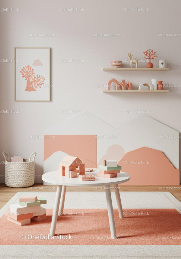 Modern Childrens Room Decor with Pink and Green Blocks and Toys