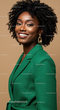 Portrait of a Confident Smiling African American Woman in Green Blazer