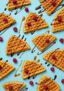 Crispy Belgian Waffle Slices with Chocolate and Raspberries