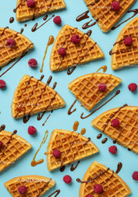 Crispy Belgian Waffle Slices with Chocolate and Raspberries
