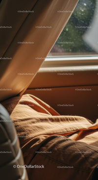 Sunlit Cozy Interior Scene with Curtains and Window View