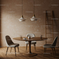 Modern Dining Room with Beige Textured Walls and Wooden Furniture